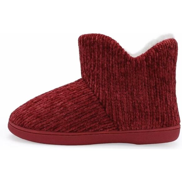 Women's Winter Warm Fluffy Fur Lined Plush Red Bootie Slippers Shoes - Picture 2 of 7